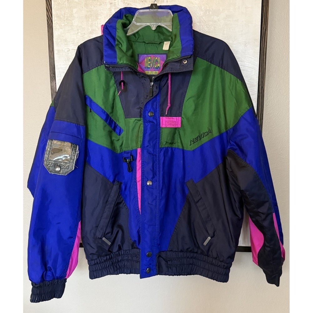 Nevica FS12.9 Mens 40 Ski Jacket RECCO Survival Nylon Color-block Retro Whistle